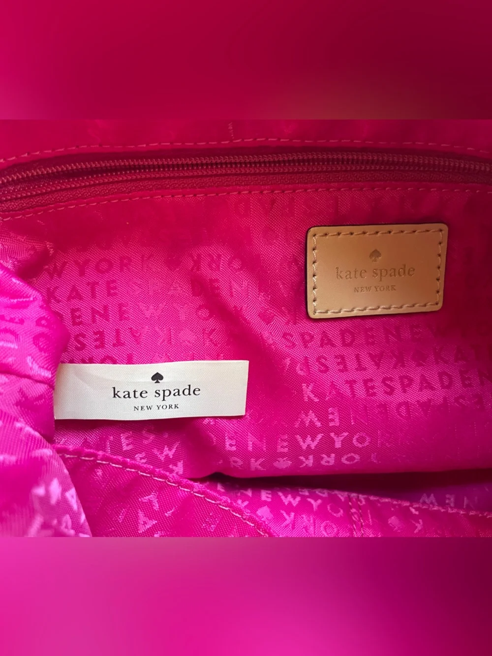 kate spade Black Nylon Tote with Neutral Leather Handles and Gold Plaque